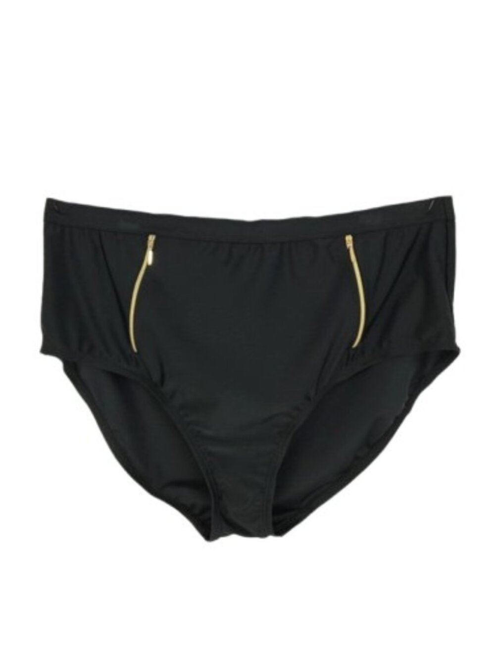 Bongo Plus Black High Rise Swim Bottoms Gold Zip 2X